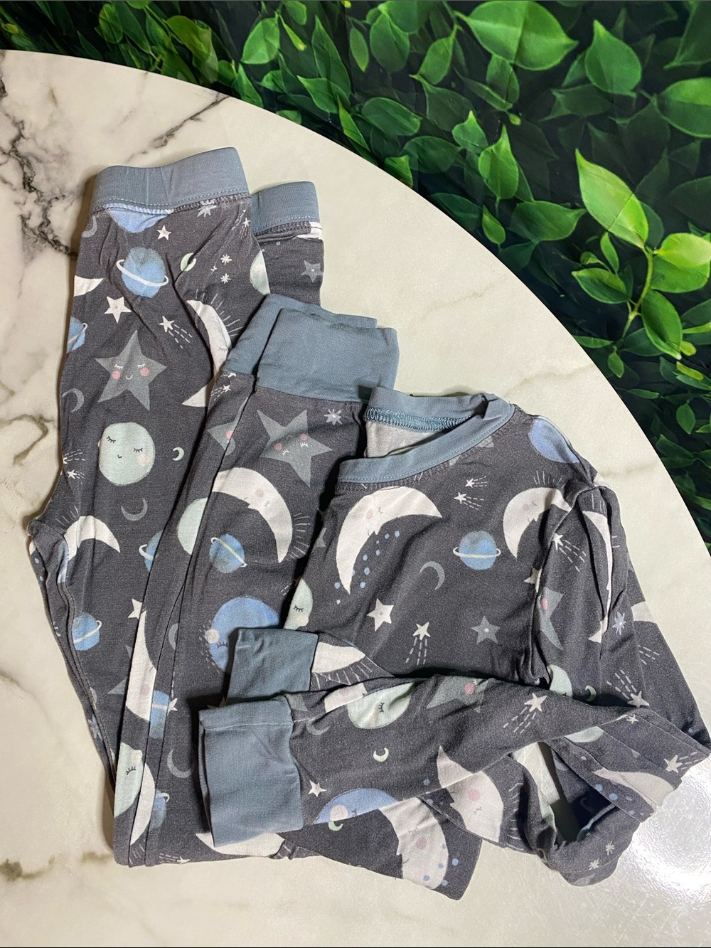 Little Sleepies Gray & Light Blue Moon and Planet Pajama Set